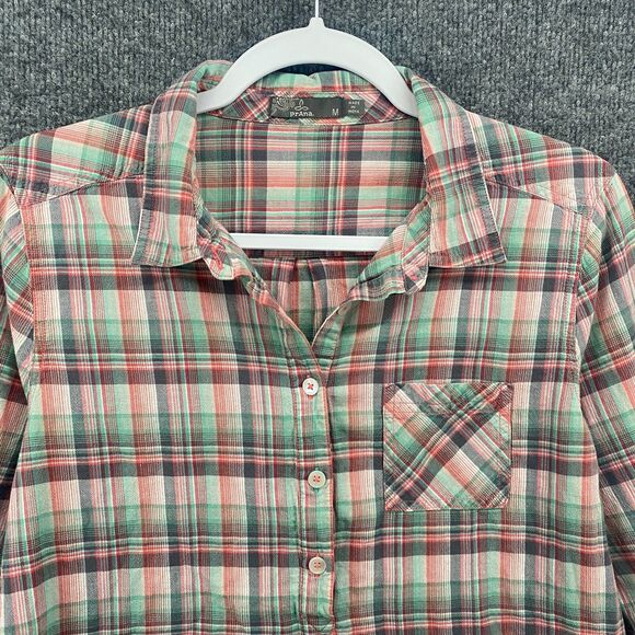 prAna Shirt Womens M Plaid Tunic Long Sleeve Casual Outdoor Peasant‎ Boho Grunge - Picture 2 of 10